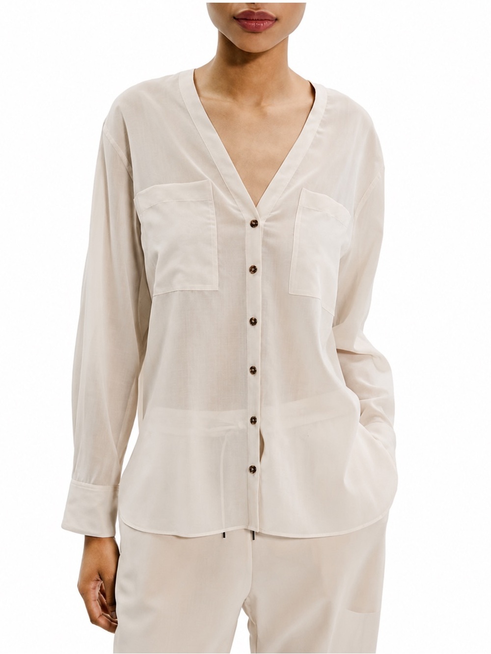 Theory Womens Lightweight Wool Pocket Shirt Medium Sand - NWT $315